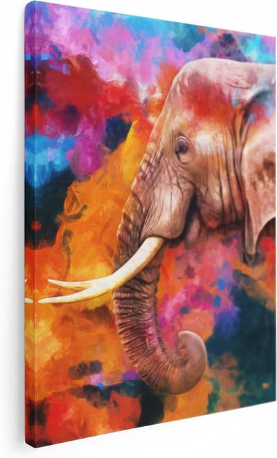 Artaza Canvas Schilderij Dierenkop Olifant - 30x40 cm - Klein - Muurdecoratie Dieren - Wanddecoratie Woonkamer - Kamer Accessoires