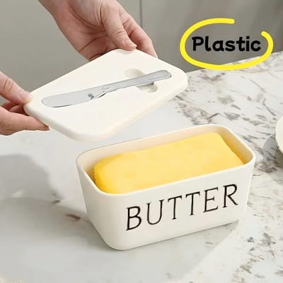 Hoogwaardige Grote Boterdoos, met Mes, Duurzaam en Makkelijk Schoon te Maken, Kast Boter Bewaardoos, Geschikt voor Thuisgebruik, Duurzaam Plastic White (1pcs)