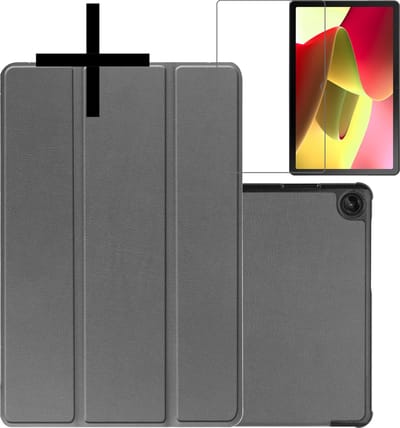 Hoes - Geschikt voor Lenovo Tab M10 (3e / 3rd generatie) - Met Screenprotector - Trifold Bookcase - Hard Cover - Hardcover Book Case - Tablet Hoesje - Grijs