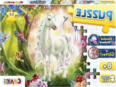 Magische Puzzel - Eenhoorn Puzzel - Creatief Tijdverdrijf - Glitter en Stickers - 200 Stukjes 49x34cm - Multicolor
