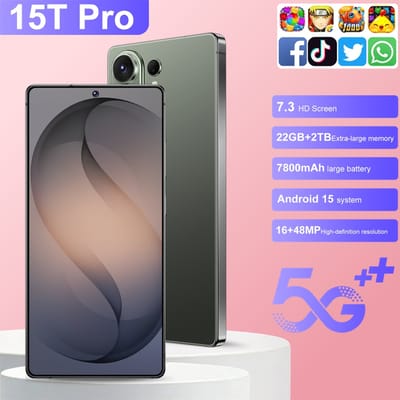 Smartphone 15T Pro 7,3 inch Originele Android 5G Dual SIM Mobiele Telefoons 7800mAh Lange Standby Wereldwijde Versie Face ID Mobiele Telefoons