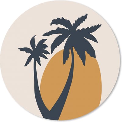 Muismat rond 20x20 cm - Mousepad Palmboom - Pastel - Zon - Oranje - Ronde muismatten