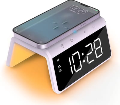 Caliber Wekker - Draadloze Oplader - Wake-up Light - Digitale wekker - Wekkers digitaal - Digitale klok - Paars (HCG019QI-PU)