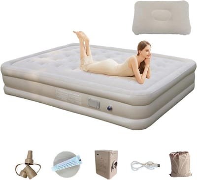 Camping Matras - Luchtbed Kamperen - Comfortabel Slapen - Ingebouwde Pomp - Voor Twee Personen - Beige