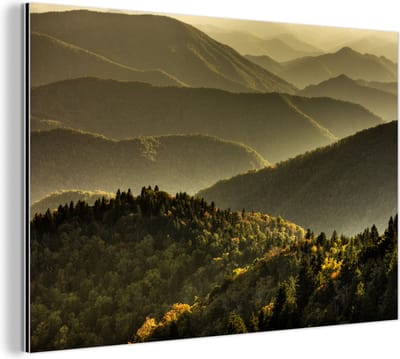 Aluminium schilderij 180x120 cm - Wanddecoratie metaal - Uitzicht over de bergen bij de Blue Ridge Parkway in de VS - Metalen muurdecoratie woonkamer - Decoratie industrieel - Foto op dibond - Industriële accessoires slaapkamer