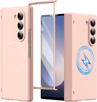 Volledige Camera Bescherming en Hinge Protector voor Samsung Galaxy Z Fold 6, Magneetsiliconen Hoes in Roze, Geschikt voor Beschermfolie en Accessoires