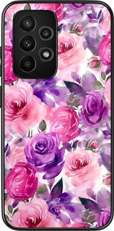 Casimoda® hoesje - Geschikt voor Samsung Galaxy A52 5G - Rosy Blooms - Zwart TPU Backcover - Planten - Roze