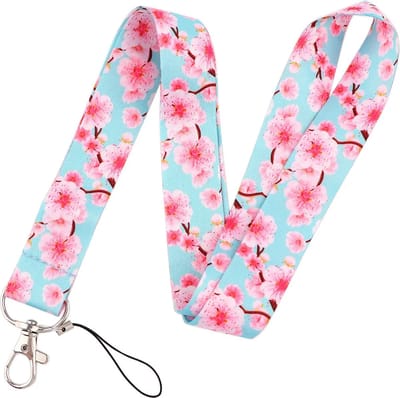 Travel Cords - Keycord Cherry Blossom Blue - stevig lanyard - sleutelhanger - sleutelkoord - met telefoonkoord - sleutels
