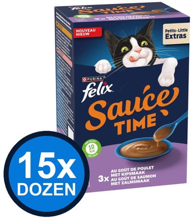 15x Felix - Sauce Time Kip & Zalm - Kattenvoer Natvoer - 240 g