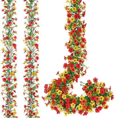 SnelShoppen - Bloemenkransen Kunstbloemen 2 Stuks 180 cm Slinger Lente Bloemenkransen Kunstzijden Bloemen Hangend Voor Buiten Bruiloft Tuin Wanddecora
