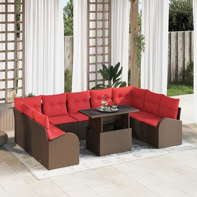 vidaXL - Tuinbank - Set - 10 - st - 9-Aantal - zitplaatsen - Bruin - poly - rattan