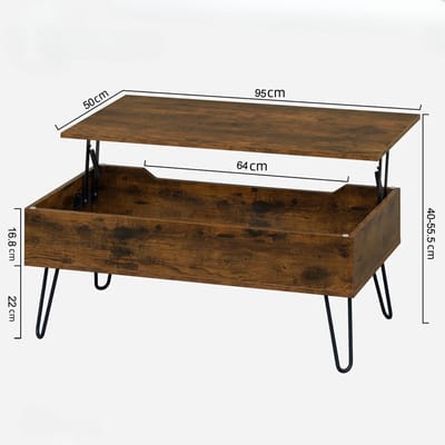 OKWISH Salontafel - In Hoogte Verstelbaar Met Verborgen Opbergruimte - Voor Woonkamer En Werken - Houtlook Bruin - 95 cm