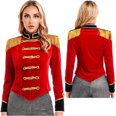 Costume de Maître de Piste de Cirque pour Femme Showman Majorette Franges Queue de Pie Veste Halloween Carnaval Dompteur de Lions Costumes Cosplay S rouge