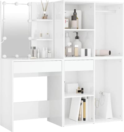 Kaptafel met spiegel en verlichting - Make up tafel - Make up - Toilettafel -Met lades - Kaptafels - Met kast - Wit
