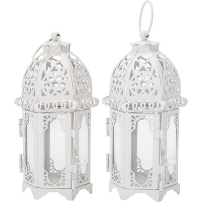 2 Stuks Kandelaar Ornamenten Wit Transparant Romantisch Kasteel IJzer Hangende Kaarsenhouder white