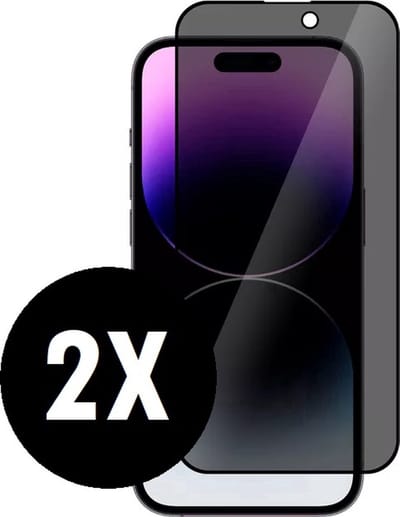 Screenz® - PRIVACY Screenprotector geschikt voor iPhone 15 Pro- Tempered glass Screen protector geschikt voor iPhone 15 Pro - Privacy Beschermglas - Privé Glasplaatje - 2 stuks