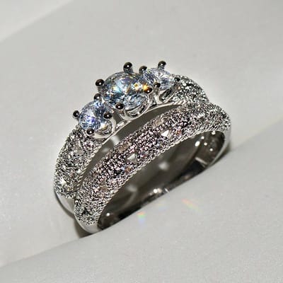 Hoge Kwaliteit Witte Zirconia Koppel Stapelbare Ringen Bruiloft Feest Verlovingsring Sieraden Cadeau voor Vrouwen Jubileum 6 gray