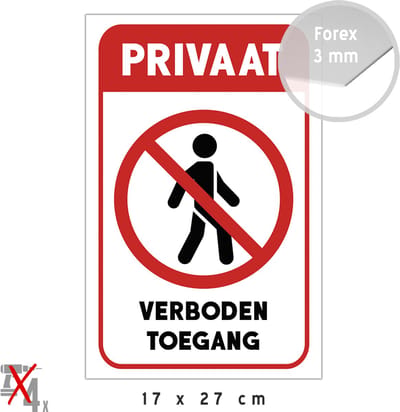 Pictogram/ bord | "Privaat - Verboden toegang" | 17 x 27 cm | Privé | Privaat | Kunststof | CCTV | No entry | Rood/ wit | Poort | Deurbord | Privé domein | 1 stuk