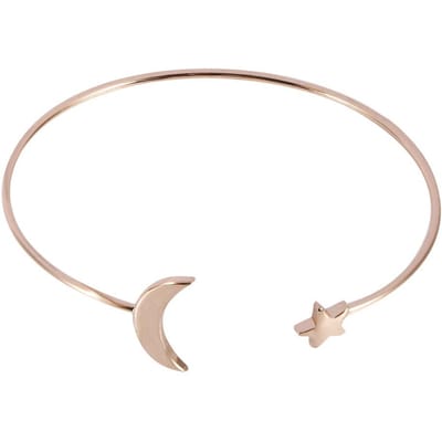 Dames Open Armband Koperplating Armband Bangle met Maan Ster Decoratie (Rosé goud) white