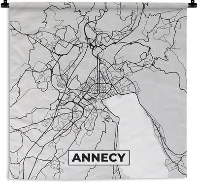 Wandkleed - Wanddoek - Frankrijk - Annecy - Stadskaart - Plattegrond - Kaart - 180x180 cm - Wandtapijt