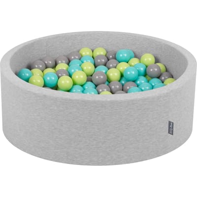 KiddyMoon ballenbad 90x30cm - 200 ballen ∅ 7cm ballenbad met kleurrijke ballen voor baby's kinderen rond - lichtgrijs:lichtgroen/licht turquoise/grijs