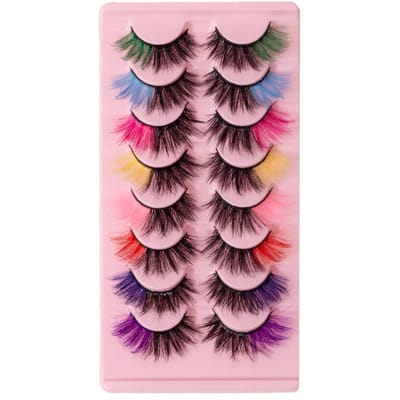 8 Paar Gekleurde Nepwimpers, 3D Nepwimpers van Nerts met Gekleurde Punten, Dramatische Pluizige Volume Stripwimpers Kleurrijke Wimperverlengingen Voor Make-up veelkleurig