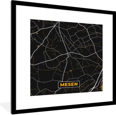 Fotolijst incl. Poster - Mesen - Stadskaart - Goud - Plattegrond - Kaart - 40x40 cm - Posterlijst