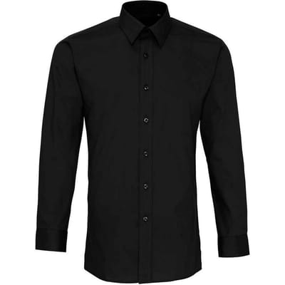 Premier Heren Poplin overhemd met lange mouwen (Zwart)