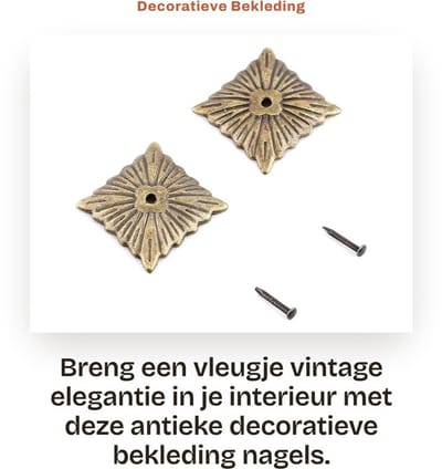 Dailygoods- Bekledingnagels Antieke Decoratieve Studs - 100 Stuks - Brons Metaal - Glad Oppervlak - Afmeting 21x21mm - Voor Meubels/Sofa - Decoratieve Nagels