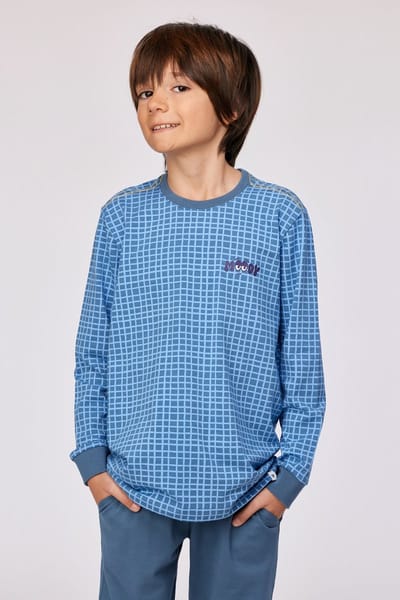 Woody pyjama heren - blauw - ruit - 252-10-QTR-Z/926 - maat XL