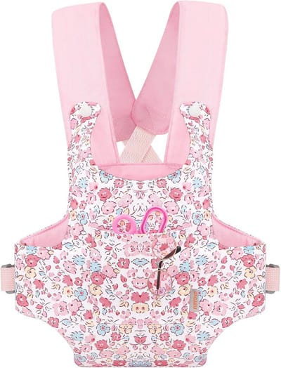 Poppendrager voor kinderen - 100% katoen - roze met bloemen - Accessoires voor poppen