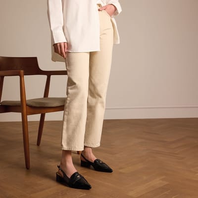 Manfield - Dames - Zwarte leren slingbacks - Maat 36