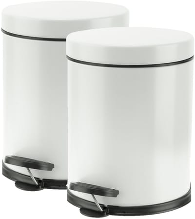 Cosy & Trendy Pedaalemmer - 2x - wit - 5 liter - 24 cm - RVS - Vuilnisbak