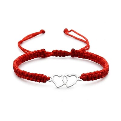 Rood vriendschaps armband dames heren verstelbare koord armband met dubbele hartjes handgemaakte gevlochten touw armband unisex relatie armband minimalistische sieraden