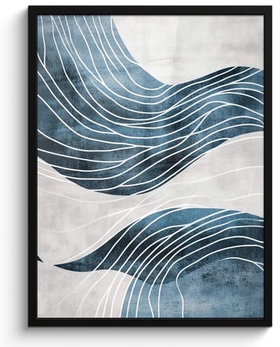 Poster in lijst - Fotolijst 50x70 cm - Posters - Lijnen - Golven - Abstract - Blauw - Posterlijst zwart - Decoratie - Wanddecoratie woonkamer - Muurdecoratie slaapkamer