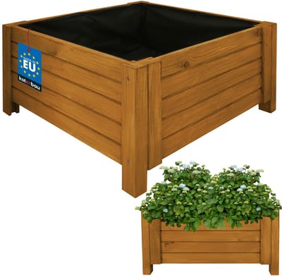 KOTARBAU® Houten Plantenbak, Kiefernhout, 60 x 60 x 30 cm, Eik, Houten Bloembak, Plantenbak voor Buiten, met Vlies, voor Tuin, Terras, Balkon