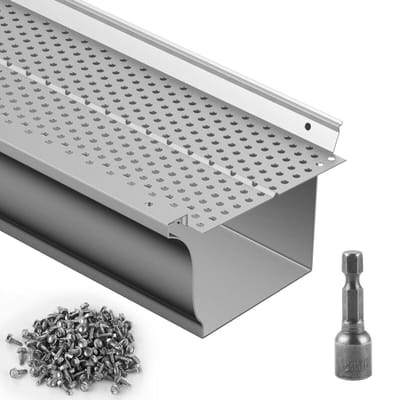 Dakgootbeschermer, 5 inch Breedte, Aluminium Bladfilter Doe-het-zelf Dakgootafdekking, 26 STUKS 104 ft Totale Lengte, 0,157'' Gatdiameter & 0,02'' Dik Raptor Dakgoot