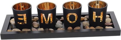 Kandelaar Ornament Set - Kaars Kopjes - Woondecoratie - Met Dienblad - 6.5 x 6.5 cm - Zwart