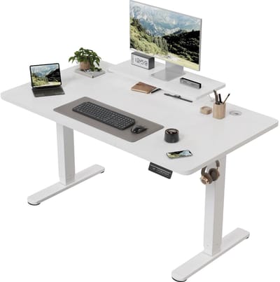 DIMICO - Zit sta bureau elektrisch - Thuiswerk kantoor tafel - Verstelbare hoogte - 120 × 60 cm - Wit - 60KG belastbaar - Modern -