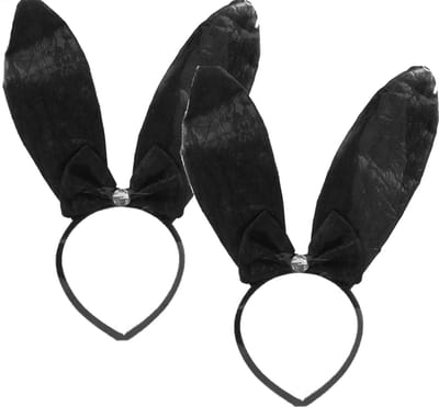 Atosa Verkleed diadeem haas/konijnen oren - 2x - zwart - meisjes/dames - vrijgezellen/paashaas