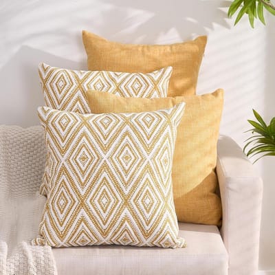 Kussenhoezen Set - Decoratieve hoezen - Woonkamer Decoratie - Onzichtbare Rits - 4 stuks 50x50cm - Oker