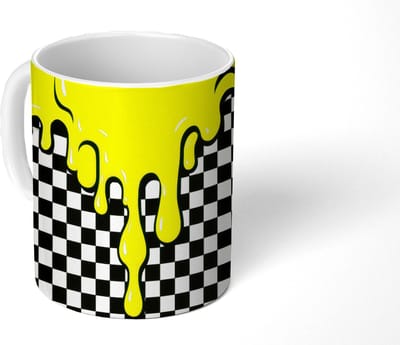 Mok - Koffiemok - Geblokt - Grafisch - Vloeistof - Geel - Mokken - 350 ML - Beker - Koffiemokken - Theemok