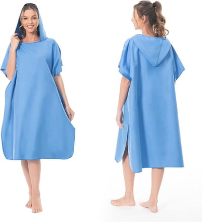 Thijox - Omkleed Handdoek Strand - Sneldrogend Ultralicht Surfponcho Dames Heren - Microvezel Zwemponcho Lichtblauw voor Zwemmen Camping Reizen