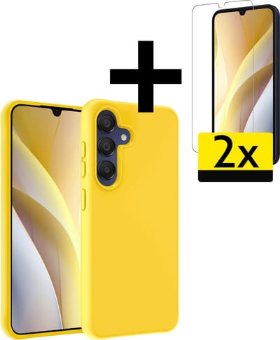 Hoesje - Met 2x Screenprotector - Geschikt voor Samsung Galaxy A15 - Sterk & Shockproof - Back Cover - Siliconen Case - Telefoon Hoes - Telefoonhoesjes - Geel