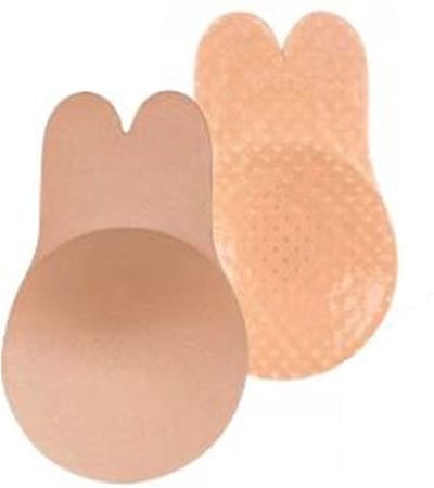 Bye Bra stoffen Pull-Up Beha, Konijn Vorm, Zelfklevende Pull-Up Beha, Plakbeha, Herbruikbare Zelfklevende nippel cover, Beige, M