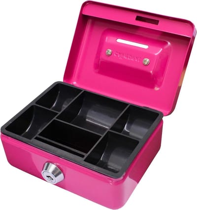 Geldcassette met cilinderslot - veilig en praktisch - 1 stuk - roze - 12 cm