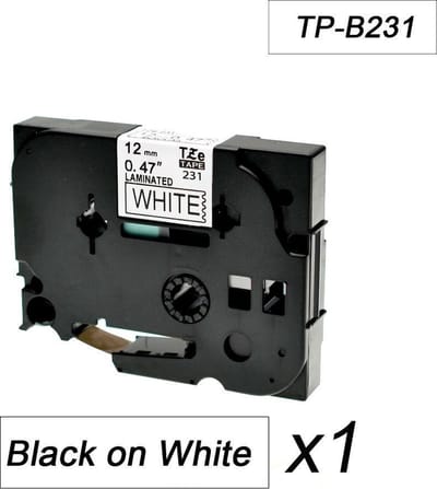 Brother Tze-231 TZ-231 Compatible voor Brother P-touch Label Tapes - Zwart op Wit - 12mm - 1 stuk