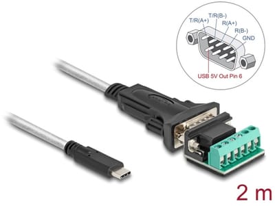 Delock Adapter USB 2.0 Type-C™ to 1 x Serial RS-422/485 male with 6 pin terminal block 5 V 2 m