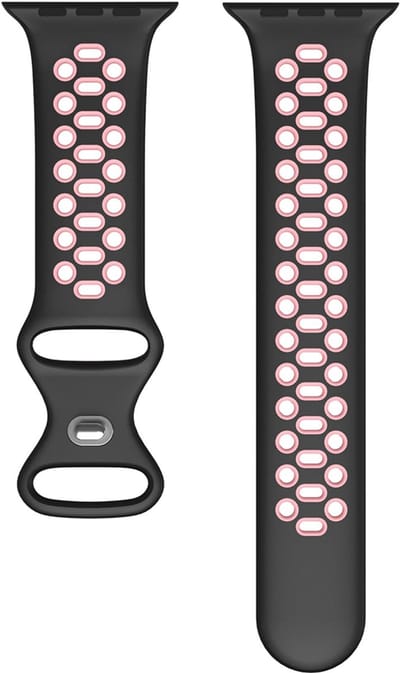 Sportief Horlogebandje voor "Heren" Apple Watch Series 1/2/3 in 42 mm & Series 4/5/6/SE in 44 mm & Series 7/8/9 in 45 mm & Serie 10 in 46mm & Ultra 1 en 2 in 49mm - Zwart Roze Rubber