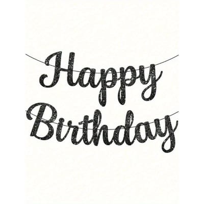 Bannière Guirlande Pailletée  Happy Birthday , Texte Anglais, Décor de Fond de Fête Noir one-size noir